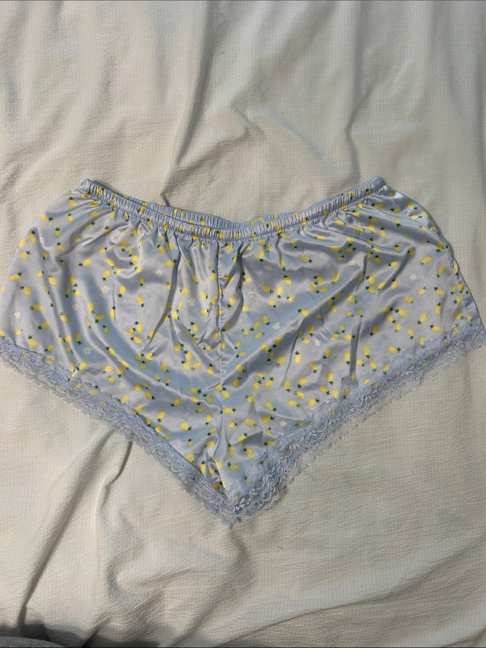 No Boundaries Light Blue Satin Lemon-Print Sleep Shorts